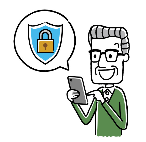 年长男性:智能手机、安全图片下载