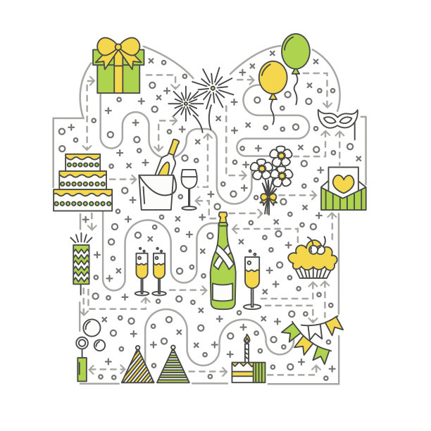 庆祝概念矢量平面线艺术插图图片下载