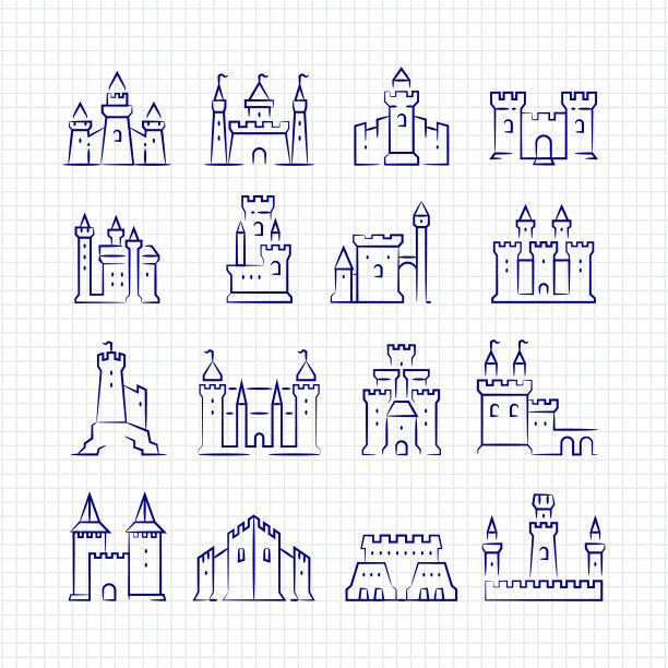 画在横线上的中世纪城堡图片下载