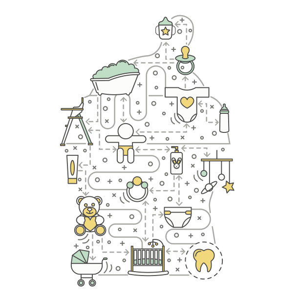 新生儿婴儿概念矢量平面线艺术插图图片下载