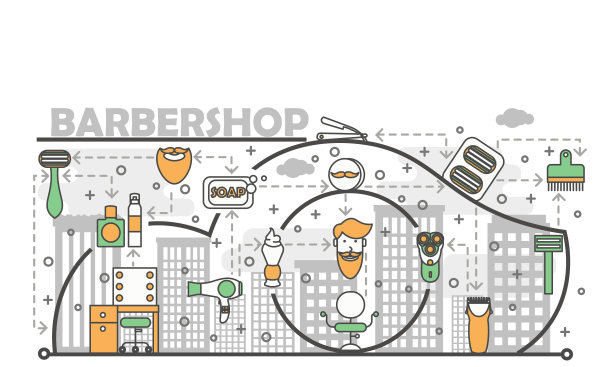 理发店概念矢量平面线艺术插图图片下载