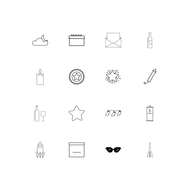 假日简单线性图标集。概述了矢量图标图片下载