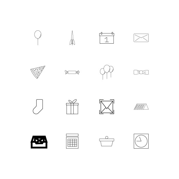 假日简单线性图标集。概述了矢量图标图片下载