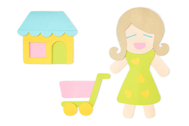 女人购物剪纸在白色的背景图片下载