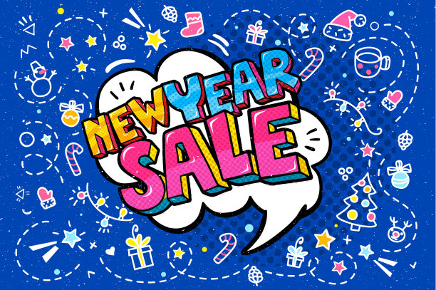 流行艺术风格的新年促销信息图片下载