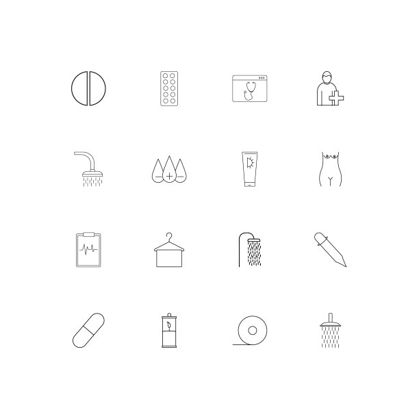 医疗保健和医疗简单线性图标集。概述了矢量图标图片下载