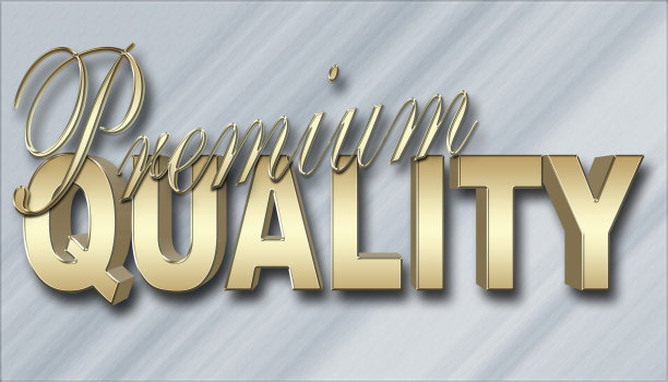 库存插图-大文本:优质，黄金优质，黄金质量，3D插图，以钢为背景。图片下载
