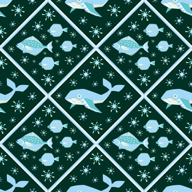 鱼和鲸鱼的无缝模式图片下载