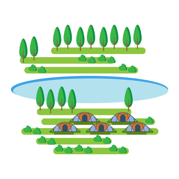 帐篷露营在湖边矢量插图图片下载