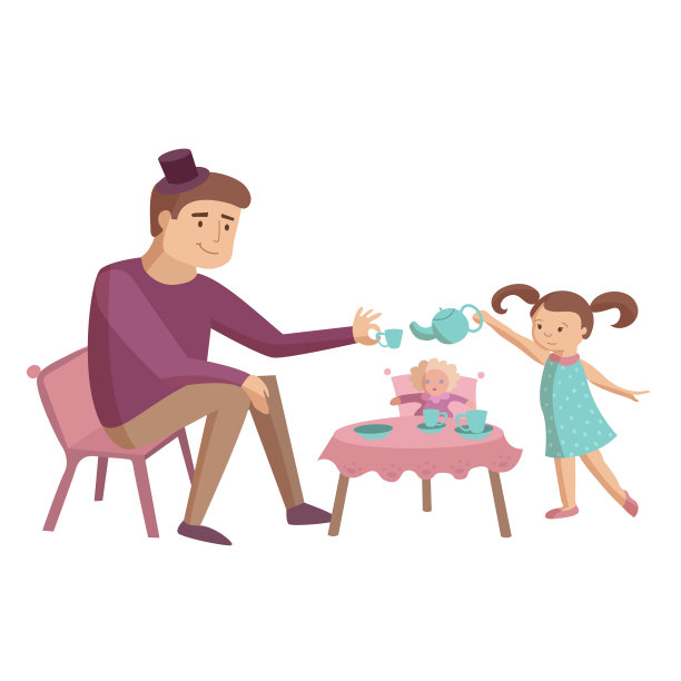 爸爸和女儿的卡通插图素材图片