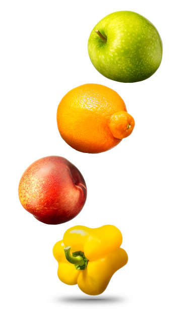 飘落的水果和蔬菜在白色的背景图片下载