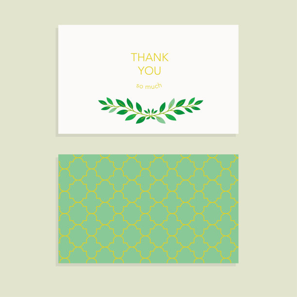 感谢卡片设计与绿色树叶和几何图案图片下载