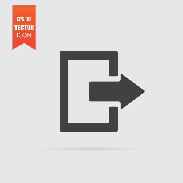 退出图标在灰色背景孤立的平面风格。图片下载