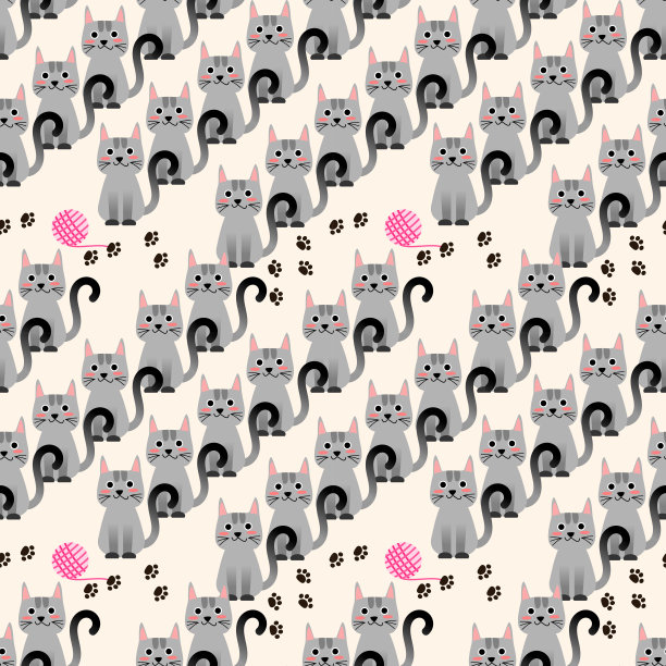 可爱的猫脸无缝模式向量。图片下载