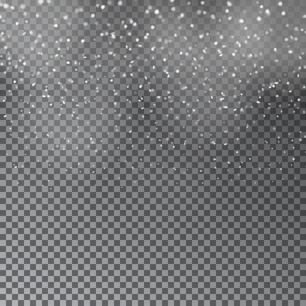 飘落的圣诞节透明美丽的雪孤立在透明的背景。雪花,降雪。雪花向量。矢量插图。时尚装饰为您的设计。素材图片