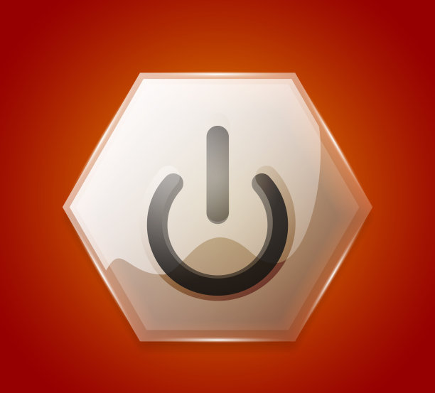 玻璃透明效果电源启动按钮，打开关闭图标，矢量UI或应用程序符号设计图片下载