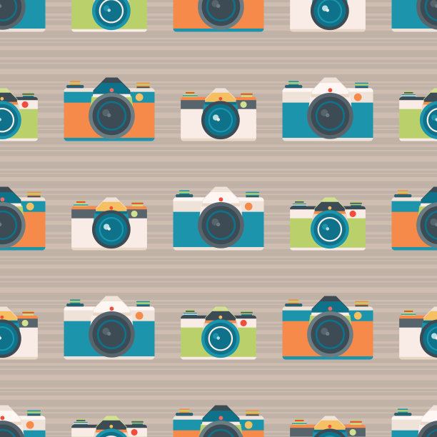 矢量复古相机条纹无缝模式背景图片下载