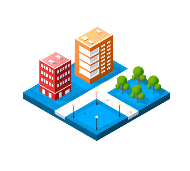 多彩的三维等距城市图片下载