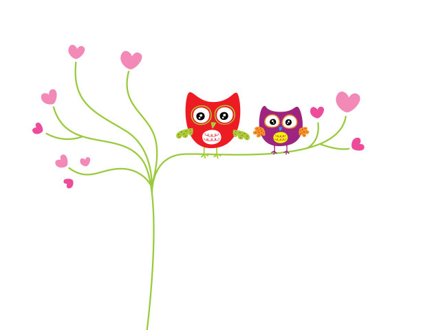 可爱的猫头鹰夫妇婚礼贺卡向量图片下载