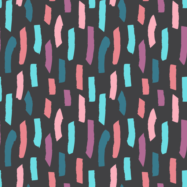 几何无缝图案与抽象笔触粉彩在黑色的背景。图片下载