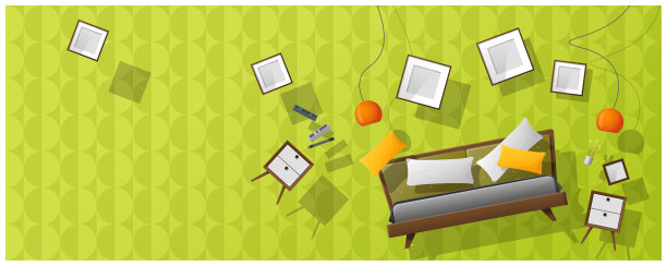 室内概念背景与家具盘旋进入新卧室，矢量，插图图片下载