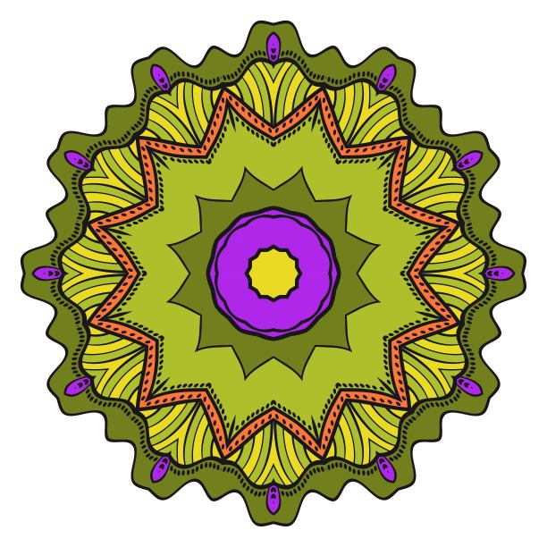 现代装饰花色曼荼罗。矢量圆的形状。矢量插图。红色，金色，紫色图片下载