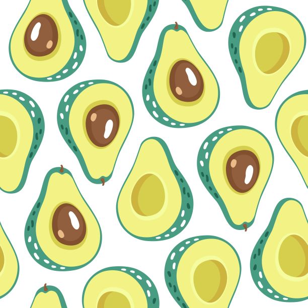 牛油果手绘无缝图案，适用于印刷、织物及保健品包装。素材图片