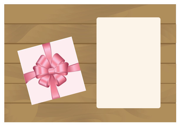 木制木板背景与白纸和方形礼盒与弓。有放置你的文本的地方。矢量图像。图片下载