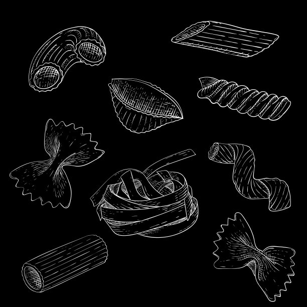 面食混合。手绘草图在黑色的背景图片下载