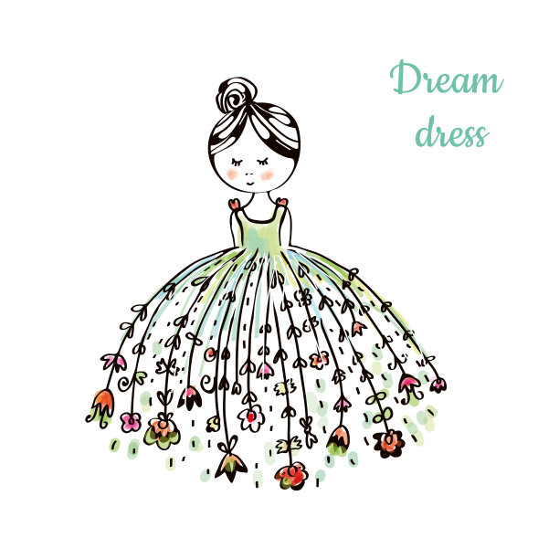 给小女孩穿上时装素描插图图片下载