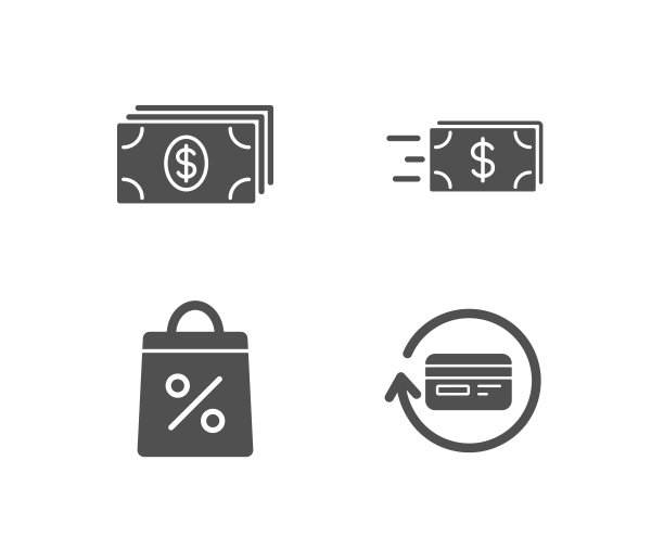银行，购物袋和转账图标。退款委员会签署。图片下载