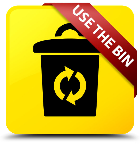 使用垃圾桶黄色方形按钮红色丝带在角落图片下载