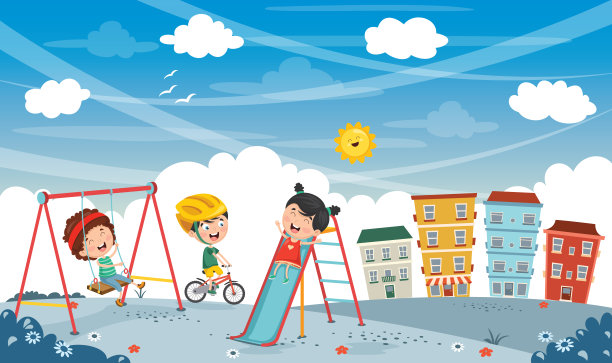 矢量插图的孩子在公园玩素材图片