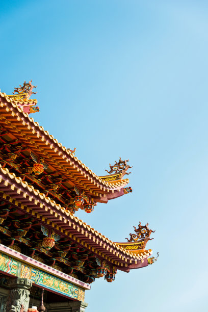 蓝天下的中式寺庙屋顶素材图片