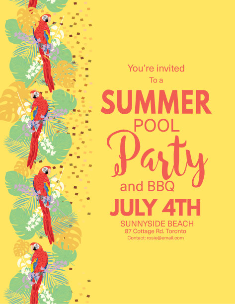 热带背景泳池派对邀请图片下载