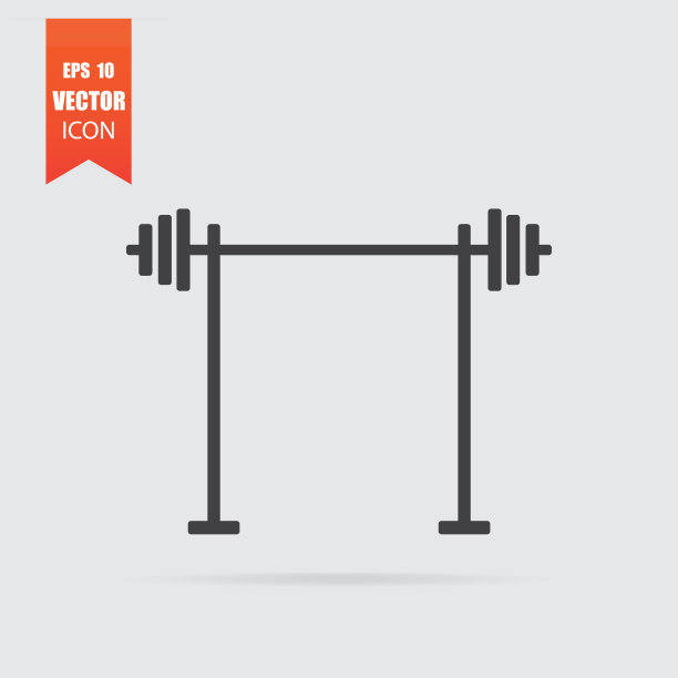杠铃图标在平面风格孤立在灰色背景。图片下载
