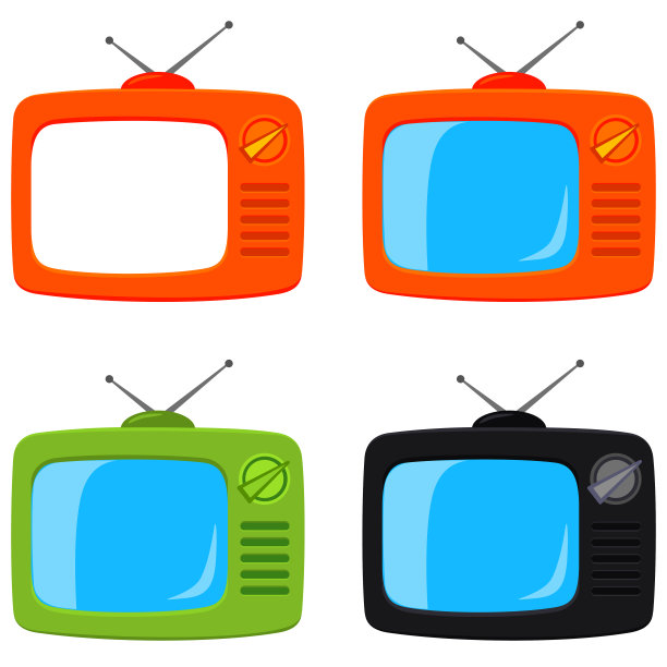 彩色卡通复古电视机孤立在白色图片下载