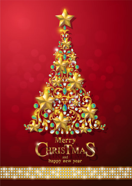 带有金色图案和水晶的圣诞节和新年贺卡模板图片下载