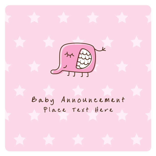 可爱的大象宝贝女孩到来预告卡向量图片下载