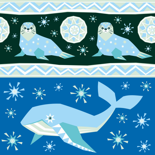 海豹和鲸鱼图案素材图片