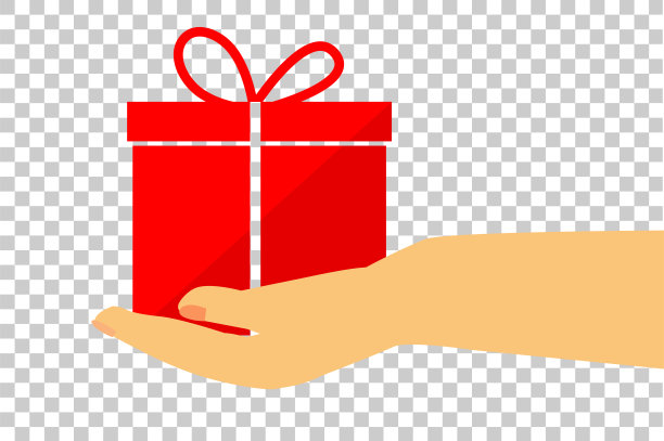 手送一份红色礼物，背景为透明效果图片下载
