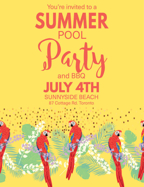热带背景泳池派对邀请图片下载