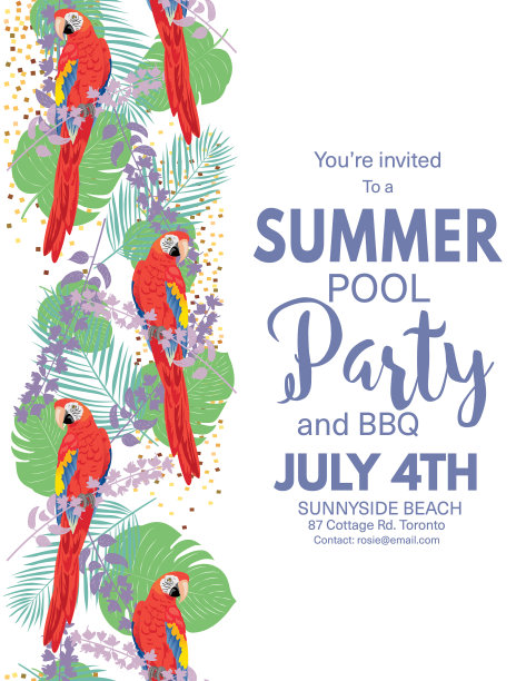 热带背景泳池派对邀请图片下载
