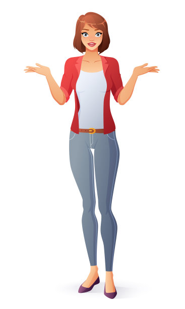 年轻可爱的女人耸了耸肩。孤立的矢量图。图片下载