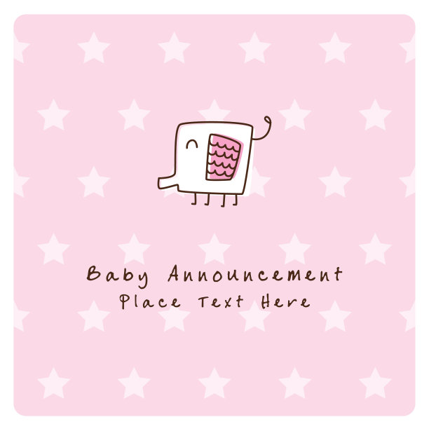 可爱的大象宝贝女孩到来预告卡向量图片下载