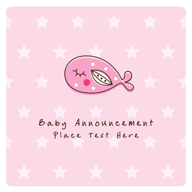 可爱的鲸鱼鱼宝贝女孩到来通告卡向量图片下载