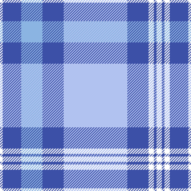 无缝格子格子图案，深浅不一的蓝色，长春花和白色。图片下载