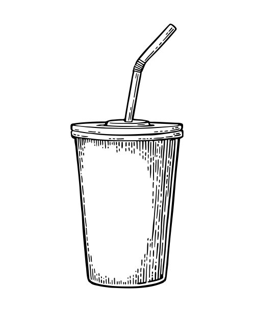 有可乐吸管的纸杯。孤立在白色背景上。图片下载