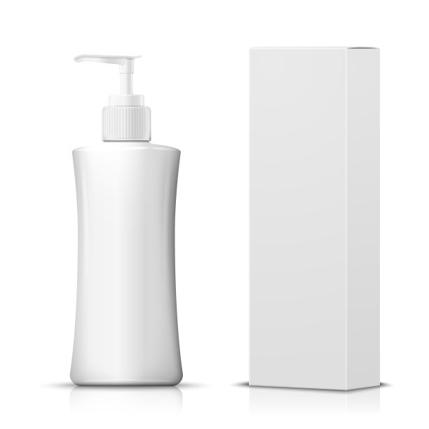 3d逼真的洗发水泵瓶与纸盒图片下载