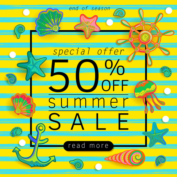 夏季销售旗帜与海洋项目的件明亮的设计。矢量eps 10格式图片下载
